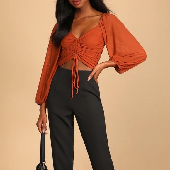 Lulu’s Completed Charmed Ruched Top Crop Top Small Rust Orange - Picture 7 of 15